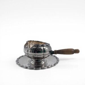 Victorian Plate Sauce Boat With Underplate Wood Handle B.M. Mounts EP Copper 625